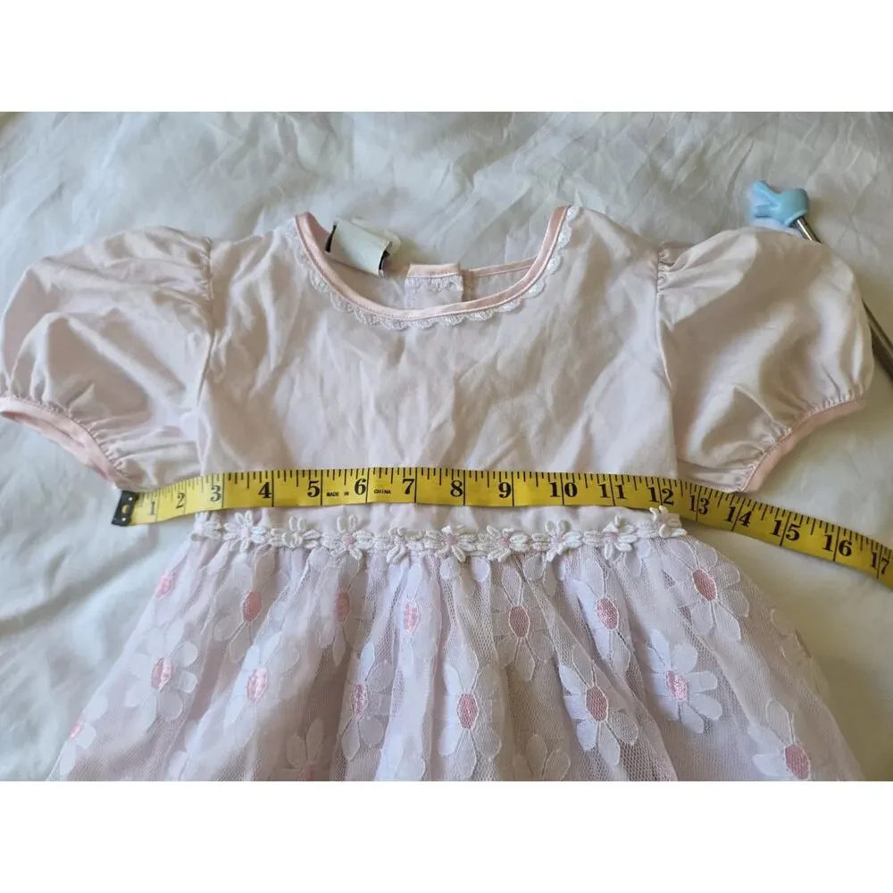 Vintage Jo Lene Pink Floral Lace Girls Dress Size 6x Tea Party Cottage Prairie - Picture 8 of 9